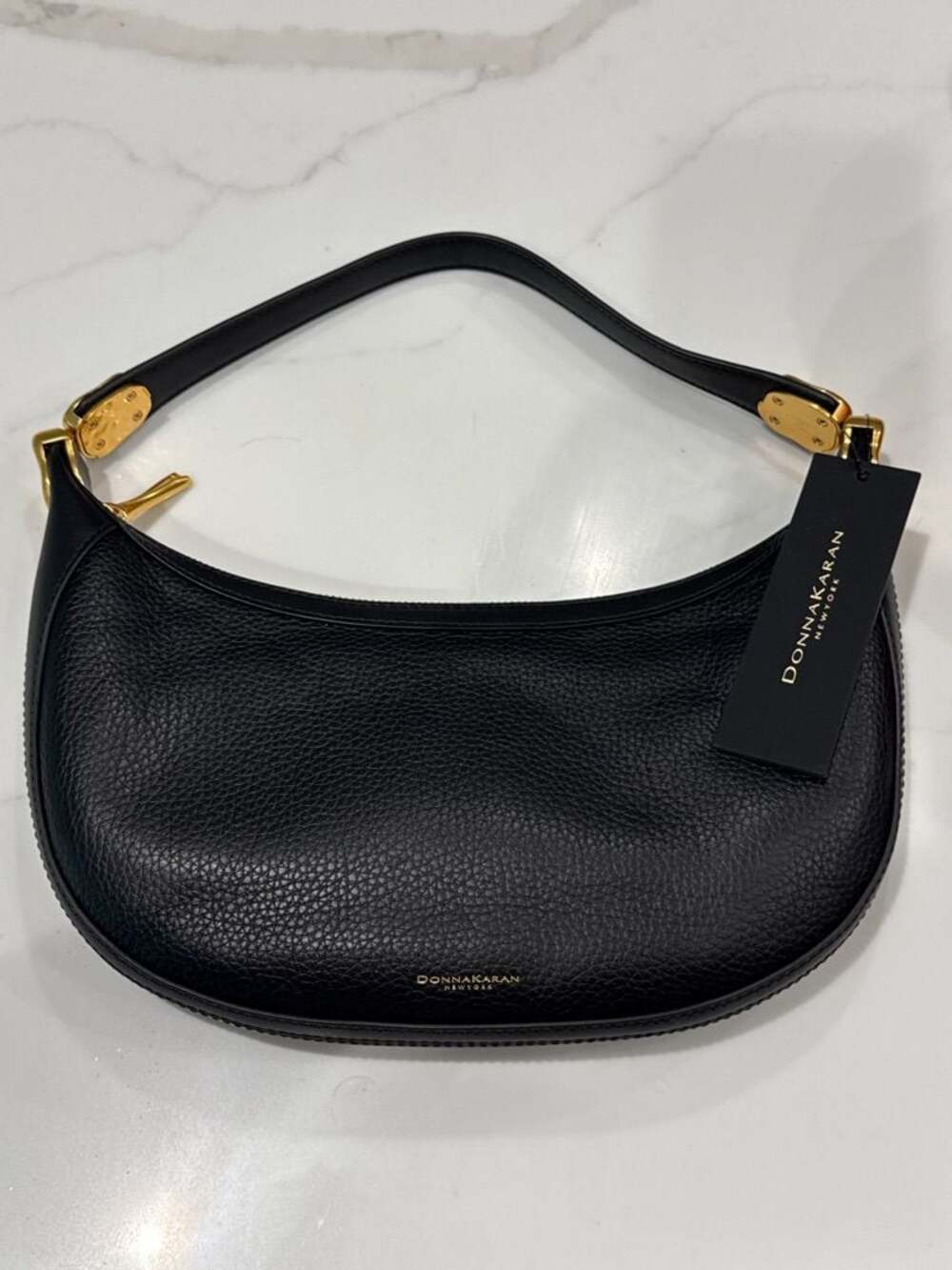 Donna Karan New York Black Pebbled Leather Serge Shoulder Bag